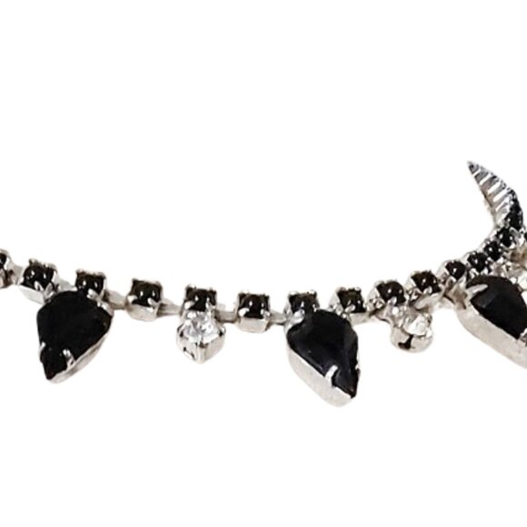 1960s True Vintage Short Necklace Choker With Black And Clear Rhinestones - Picture 4 of 5